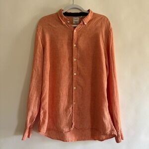 Murano Baird McNutt Linen Mens Slim Shirt XL Orange White Stripe Vacation Beach